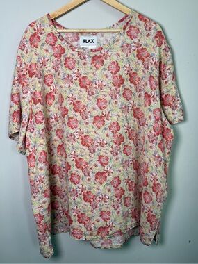 FLAX | Floral Linen Boxy Top Generous Plus Size Cottagecore Lagenlook Relaxed 3G